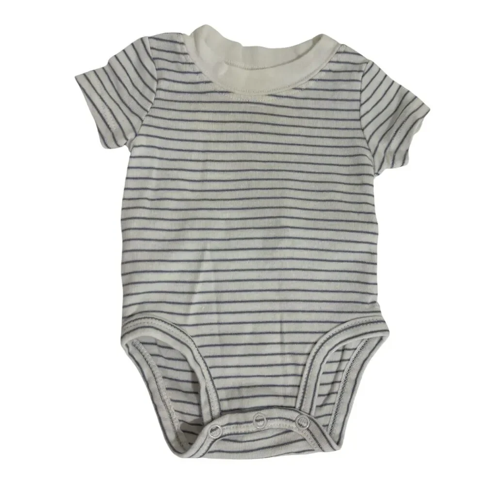 Carter’s White & Gray Striped Short Sleeve Onesie Bodysuit Newborn